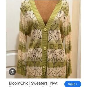 NWT Bloom Chic Beige and Sage Crochet duster cardigan Women's size 18-20 cottage
